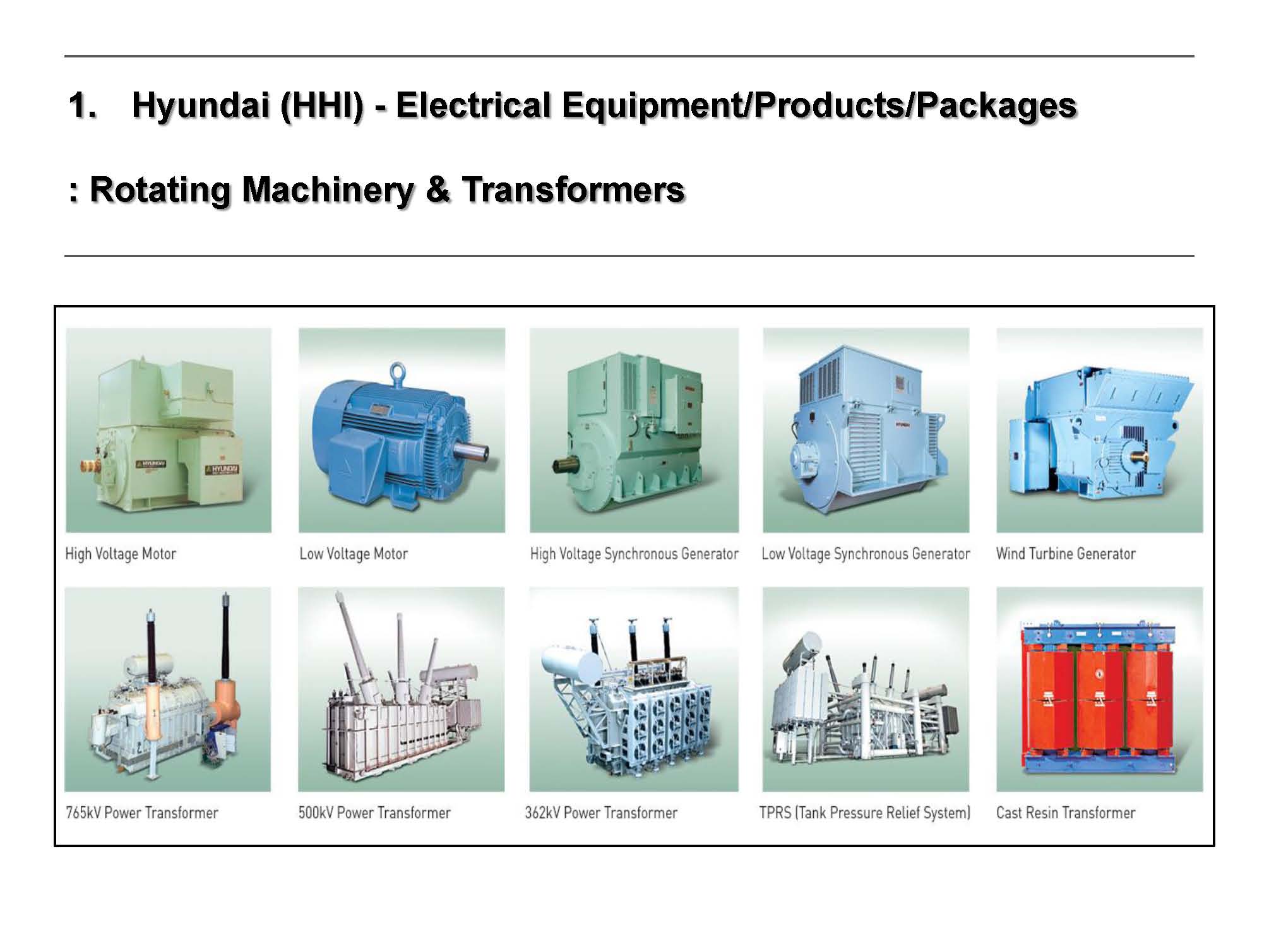 Hyundai Electrical Equipment (Motor, Trans... Made in Korea